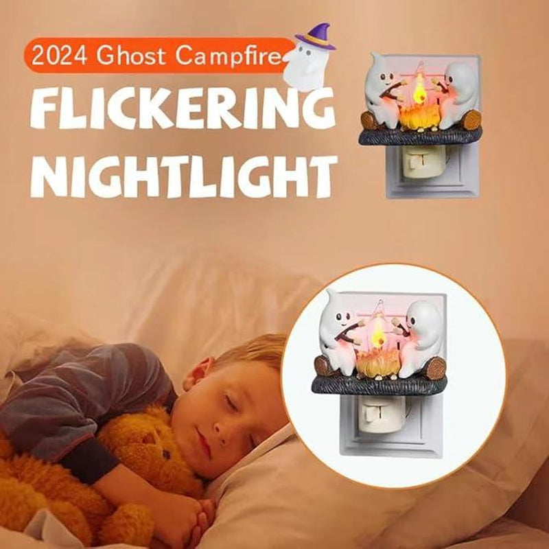 2025 New Ghost Campfire Flickering Nightlight-Ghost Pumpkin Night Light Dusk to Dawn Led Lamp, Funny Halloween Decor,Spooky Halloween Décor & Gifts