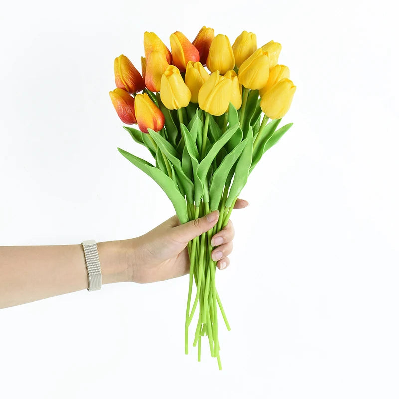 10 Heads Luxury Artificial Tulips Flowers White Real Touch Bouquet Foam Fake Flower Wedding Home Living Room Christmas Decoratio