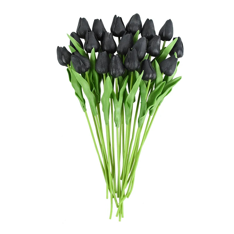 10 Heads Luxury Artificial Tulips Flowers White Real Touch Bouquet Foam Fake Flower Wedding Home Living Room Christmas Decoratio