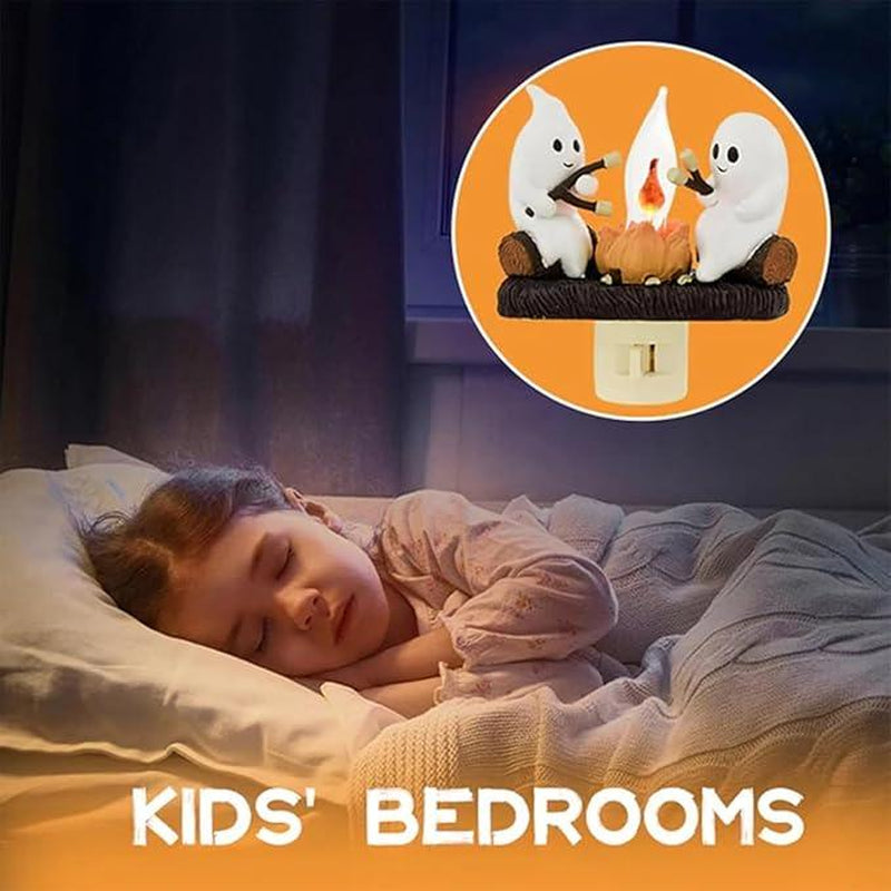2025 New Ghost Campfire Flickering Nightlight-Ghost Pumpkin Night Light Dusk to Dawn Led Lamp, Funny Halloween Decor,Spooky Halloween Décor & Gifts