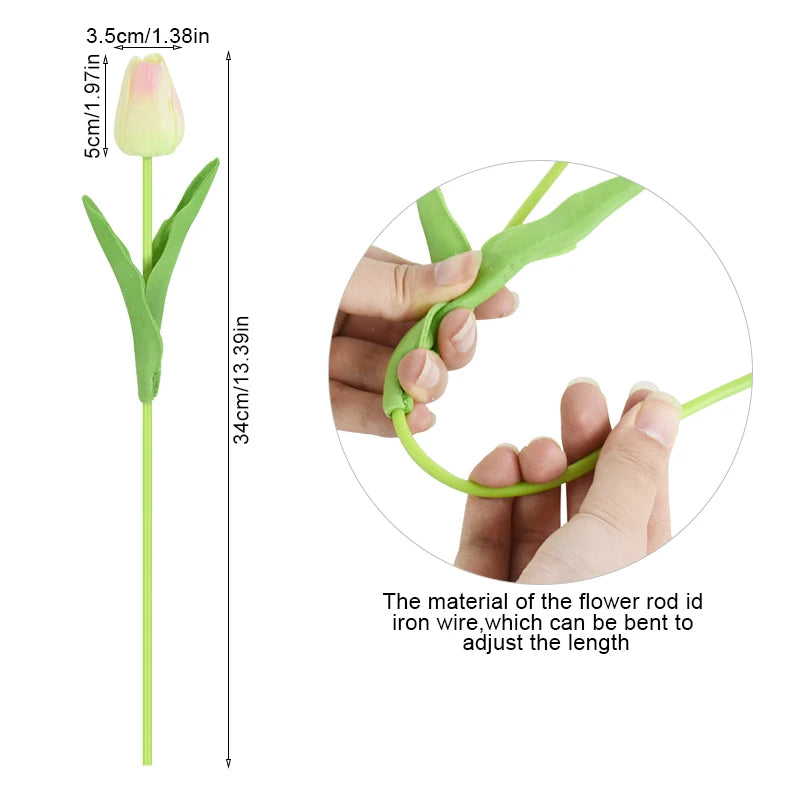 10 Heads Luxury Artificial Tulips Flowers White Real Touch Bouquet Foam Fake Flower Wedding Home Living Room Christmas Decoratio