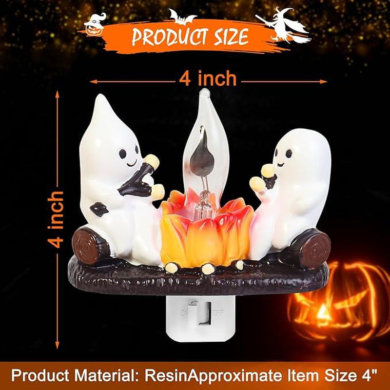 2025 New Ghost Campfire Flickering Nightlight-Ghost Pumpkin Night Light Dusk to Dawn Led Lamp, Funny Halloween Decor,Spooky Halloween Décor & Gifts