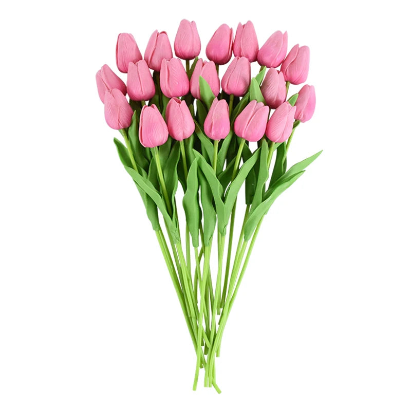 10 Heads Luxury Artificial Tulips Flowers White Real Touch Bouquet Foam Fake Flower Wedding Home Living Room Christmas Decoratio