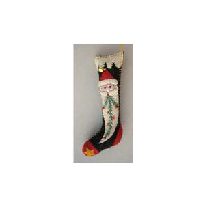 5.5" Black Stocking w/Santa Face Handcrafted Felt Ornament-1