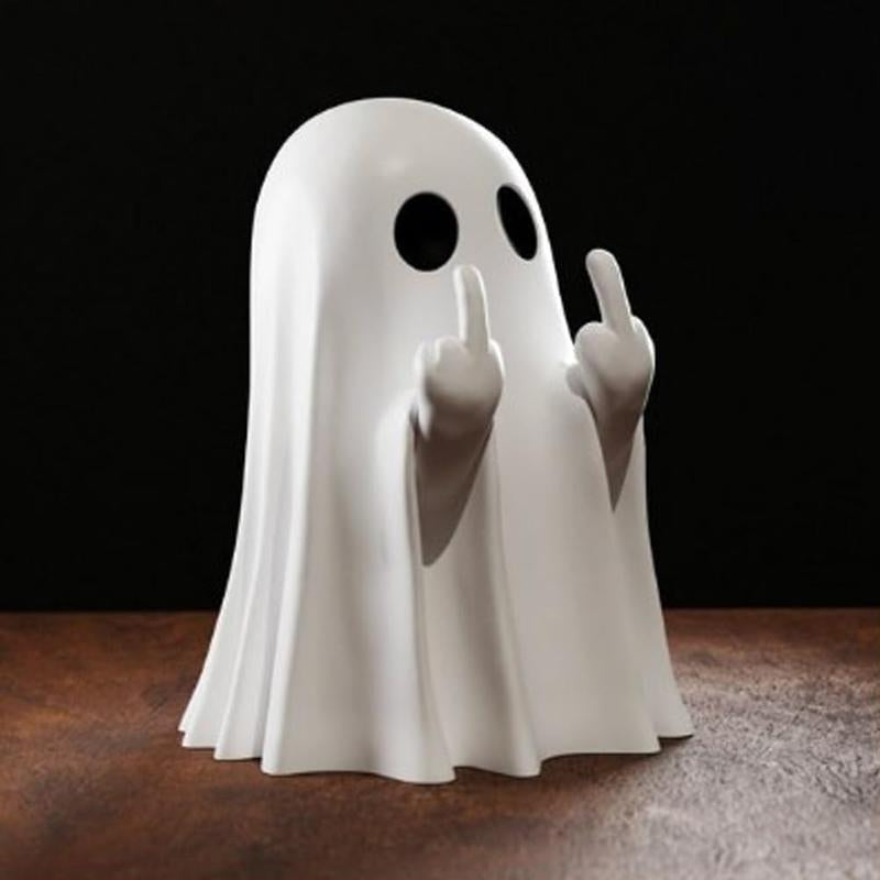 Halloween Ghost Figurine ā Spooky Resin Middle Finger Ghost Decor | Cute & Edgy Indoor/Outdoor Halloween Decor for Porch & Home (1 Figurine)