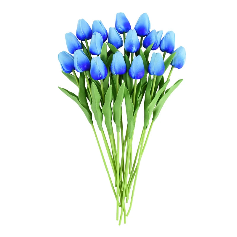 10 Heads Luxury Artificial Tulips Flowers White Real Touch Bouquet Foam Fake Flower Wedding Home Living Room Christmas Decoratio