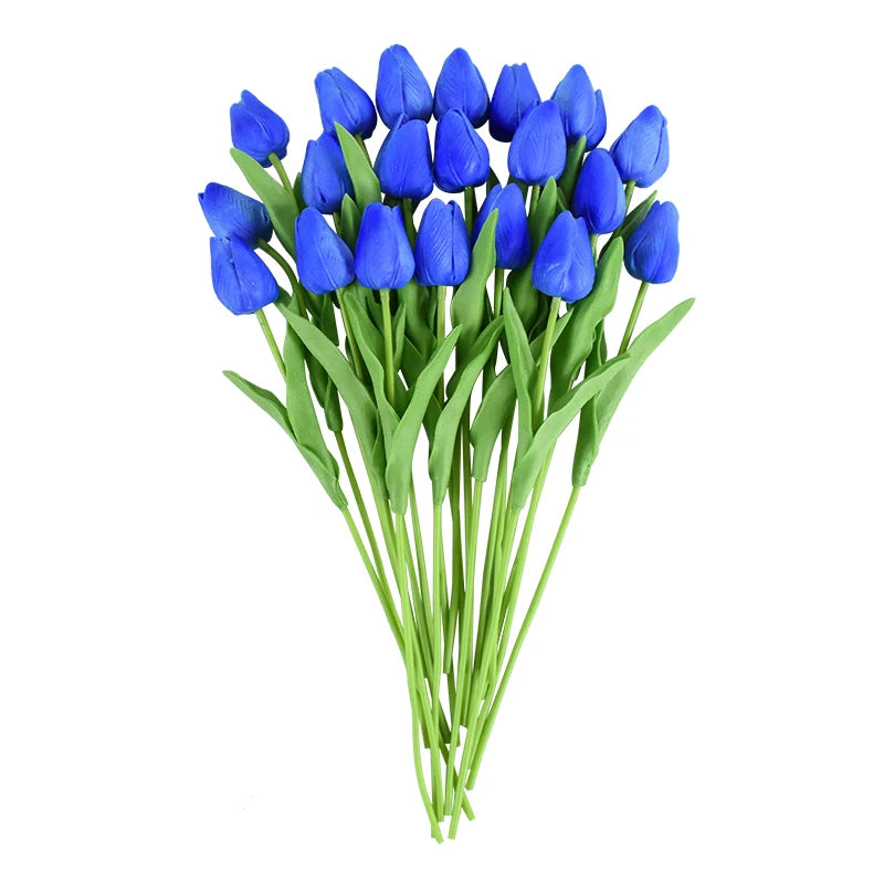 10 Heads Luxury Artificial Tulips Flowers White Real Touch Bouquet Foam Fake Flower Wedding Home Living Room Christmas Decoratio