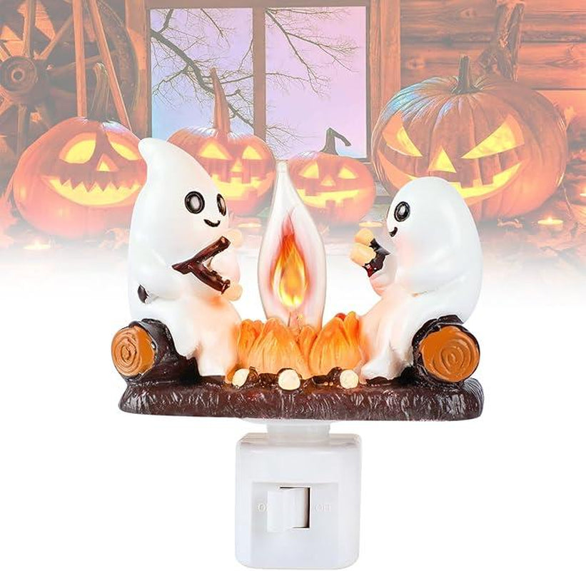 2025 New Ghost Campfire Flickering Nightlight-Ghost Pumpkin Night Light Dusk to Dawn Led Lamp, Funny Halloween Decor,Spooky Halloween Décor & Gifts