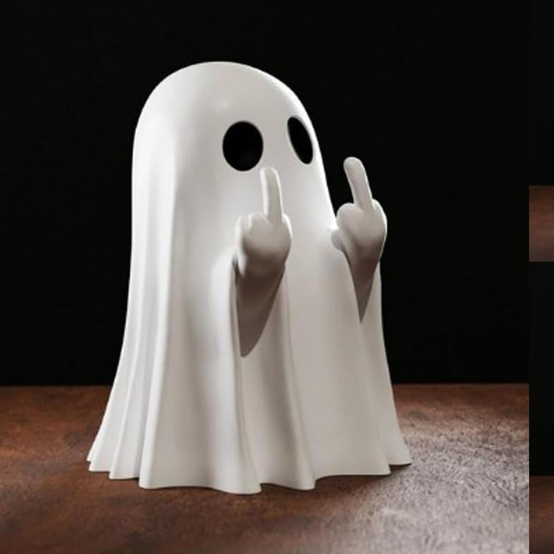 Halloween Ghost Figurine ā Spooky Resin Middle Finger Ghost Decor | Cute & Edgy Indoor/Outdoor Halloween Decor for Porch & Home (1 Figurine)