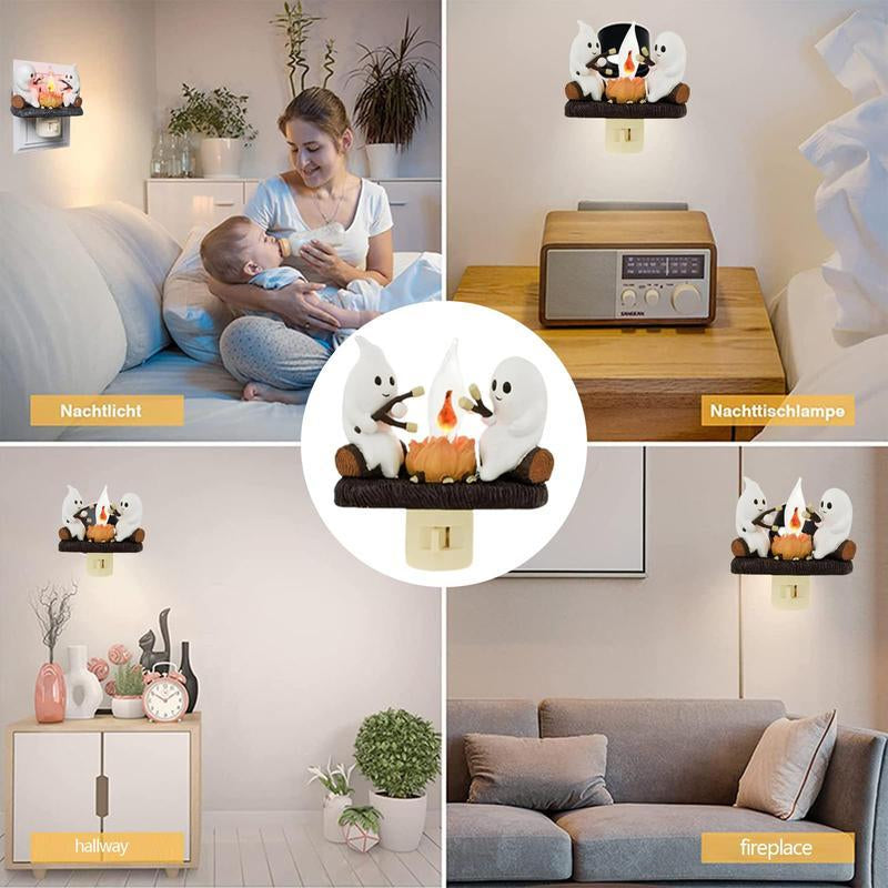 2025 New Ghost Campfire Flickering Nightlight-Ghost Pumpkin Night Light Dusk to Dawn Led Lamp, Funny Halloween Decor,Spooky Halloween Décor & Gifts