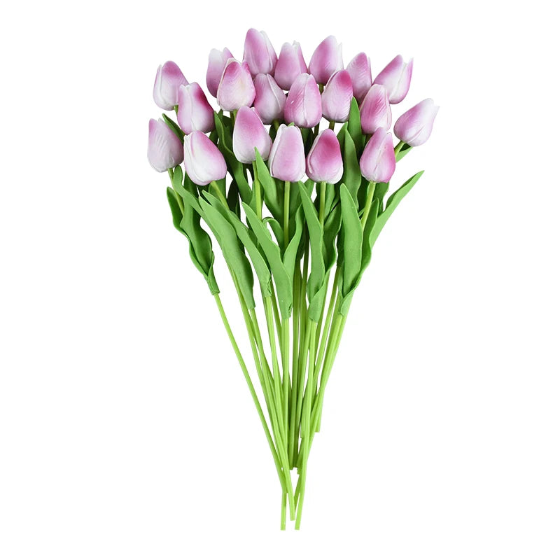 10 Heads Luxury Artificial Tulips Flowers White Real Touch Bouquet Foam Fake Flower Wedding Home Living Room Christmas Decoratio