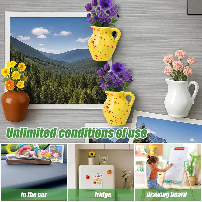 Mini Vase Fridge Magnets, 3D Flower Freezer Magnet, Creative Decorative Plant Holders for Wall or Refrigerator (Excluding Flowers)