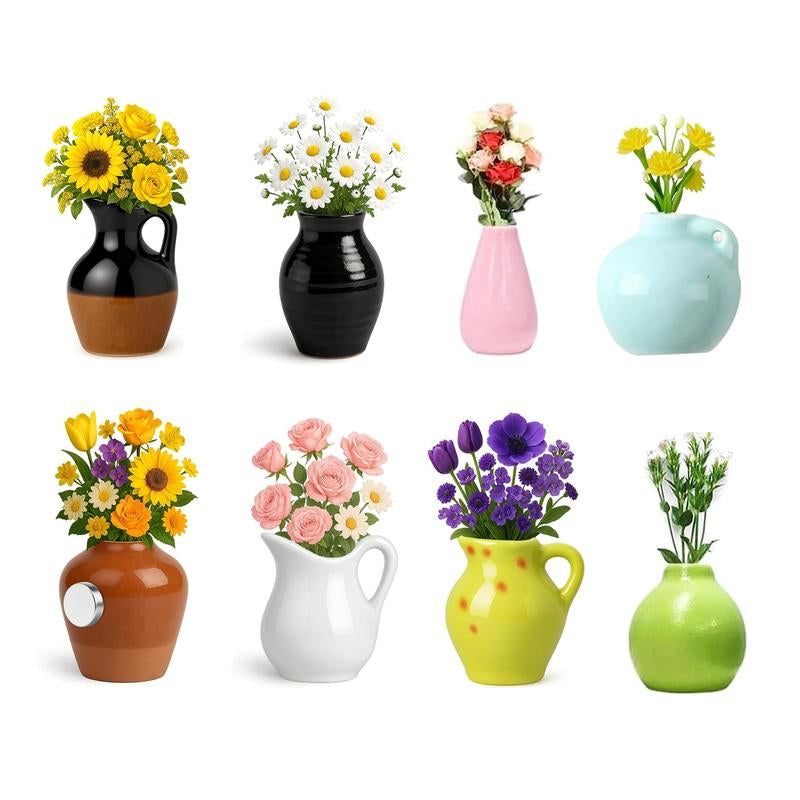 Mini Vase Fridge Magnets, 3D Flower Freezer Magnet, Creative Decorative Plant Holders for Wall or Refrigerator (Excluding Flowers)