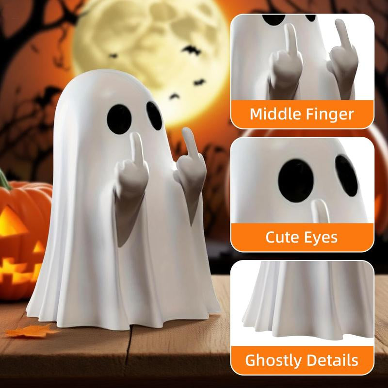 Halloween Ghost Figurine – Spooky Resin Middle Finger Ghost Decor | Cute & Edgy Indoor/Outdoor Halloween Decor for Porch & Home (1 Figurine)