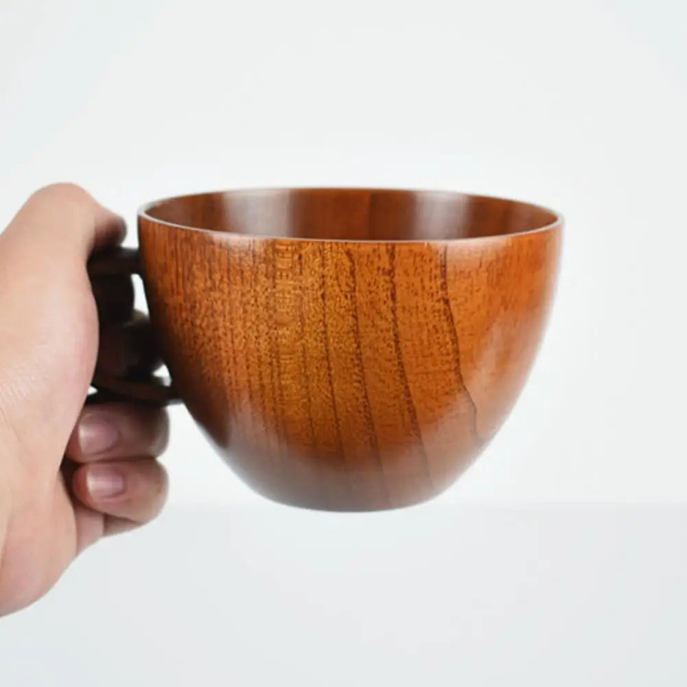 350Ml/500Ml Wooden Cup Easy to Clean Japanese Style Bowl Type Juice Unbreakable Tumbler Mugs with Handle for Home