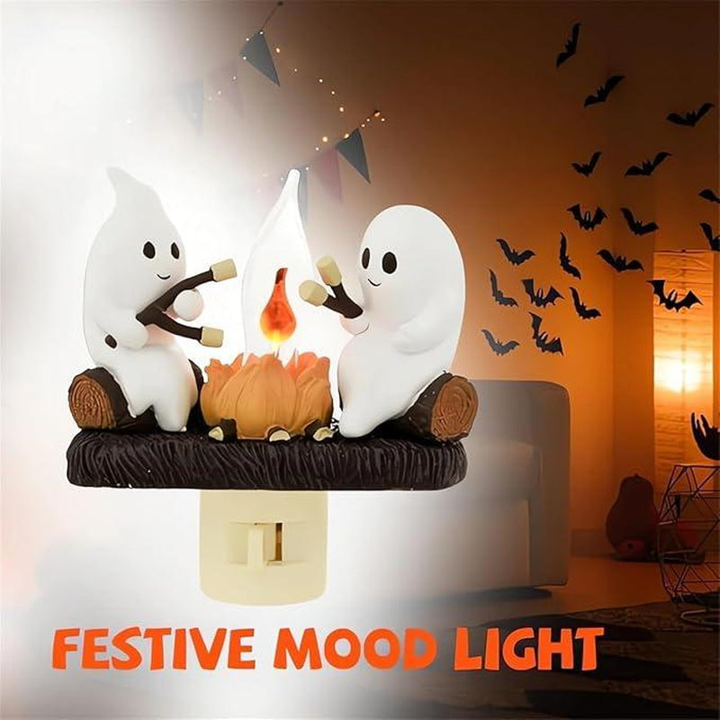 2025 New Ghost Campfire Flickering Nightlight-Ghost Pumpkin Night Light Dusk to Dawn Led Lamp, Funny Halloween Decor,Spooky Halloween Décor & Gifts