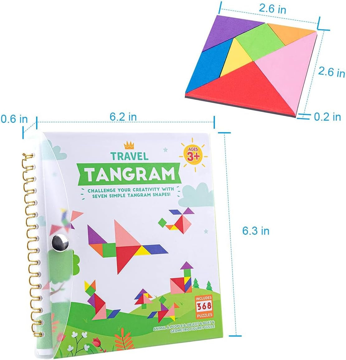 Travel Tangram Puzzle with 2 Sets Magnetic Plate-Montessori Shape Pattern Blocks Jigsaw Road Trip Games with 368 Solution - IQ Book Educational Toy Brain Teaser Gift for Kids Adults Challenge