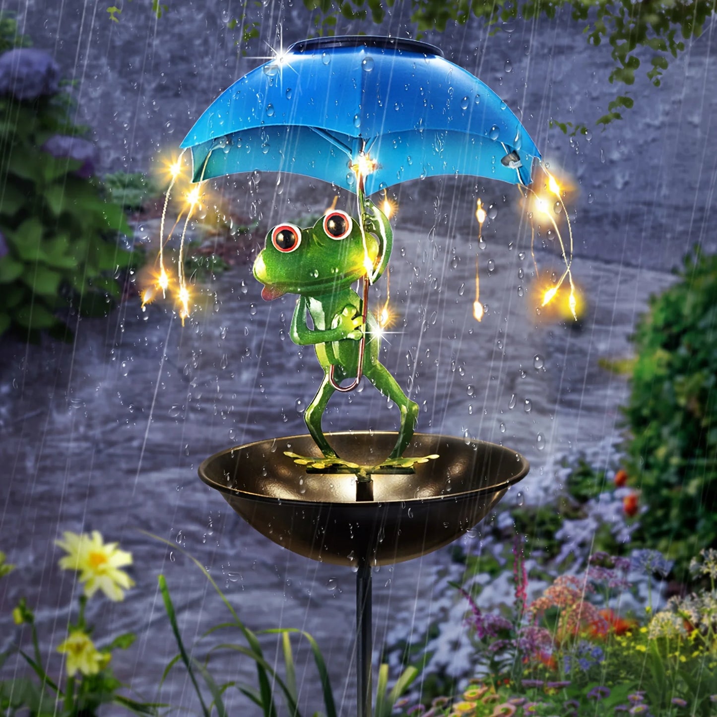 Solar Frog Statue Light Outdoor Garden Decoration LED Light String Bird Hummingbird Feeder Channel Light for Lawns Terraces