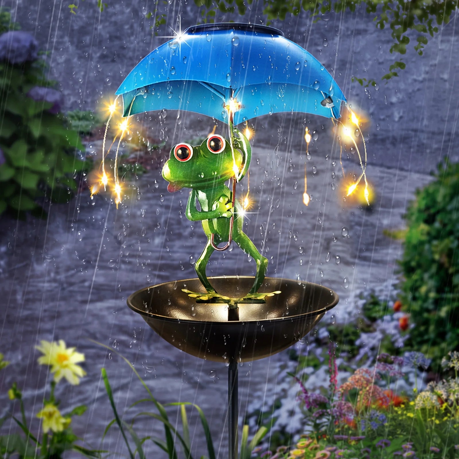 Solar Frog Statue Light Outdoor Garden Decoration LED Light String Bird Hummingbird Feeder Channel Light for Lawns Terraces