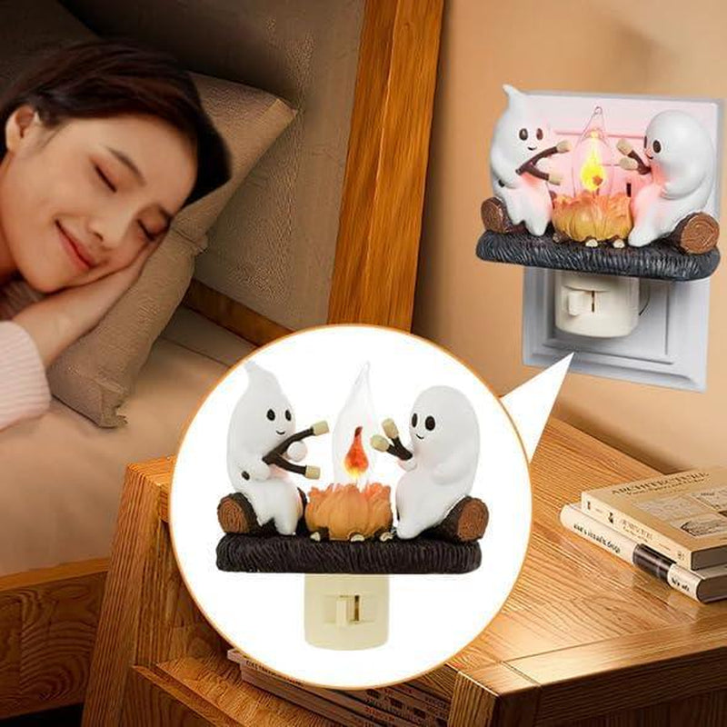 2025 New Ghost Campfire Flickering Nightlight-Ghost Pumpkin Night Light Dusk to Dawn Led Lamp, Funny Halloween Decor,Spooky Halloween Décor & Gifts