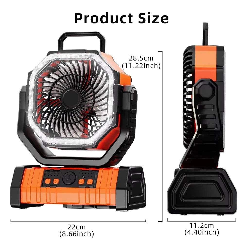 20000Mah High-Capacity Battery LED Light Camping Fan Movable Wireless Air Circulators Outdoor Ventilador with Hook
