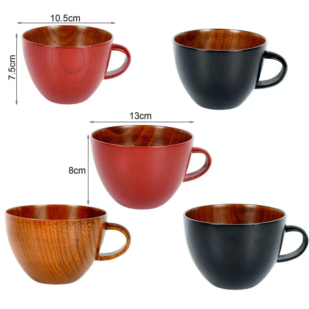 350Ml/500Ml Wooden Cup Easy to Clean Japanese Style Bowl Type Juice Unbreakable Tumbler Mugs with Handle for Home
