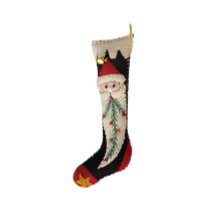 5.5" Black Stocking w/Santa Face Handcrafted Felt Ornament-0