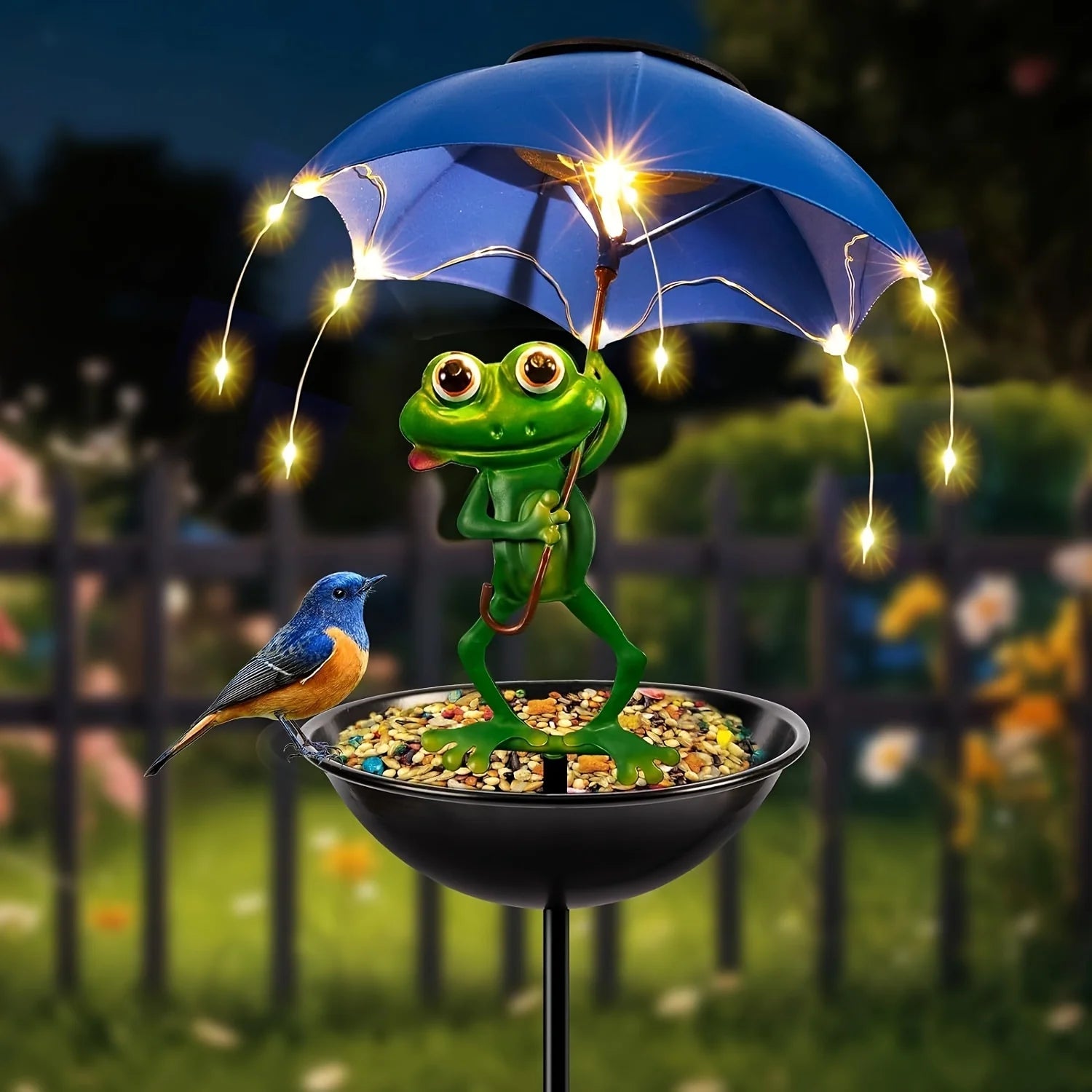 Solar Frog Statue Light Outdoor Garden Decoration LED Light String Bird Hummingbird Feeder Channel Light for Lawns Terraces