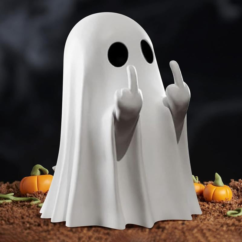 Halloween Ghost Figurine – Spooky Resin Middle Finger Ghost Decor | Cute & Edgy Indoor/Outdoor Halloween Decor for Porch & Home (1 Figurine)