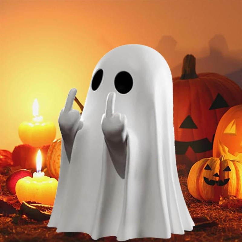 Halloween Ghost Figurine – Spooky Resin Middle Finger Ghost Decor | Cute & Edgy Indoor/Outdoor Halloween Decor for Porch & Home (1 Figurine)