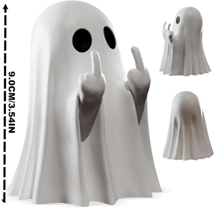 Halloween Ghost Figurine – Spooky Resin Middle Finger Ghost Decor | Cute & Edgy Indoor/Outdoor Halloween Decor for Porch & Home (1 Figurine)