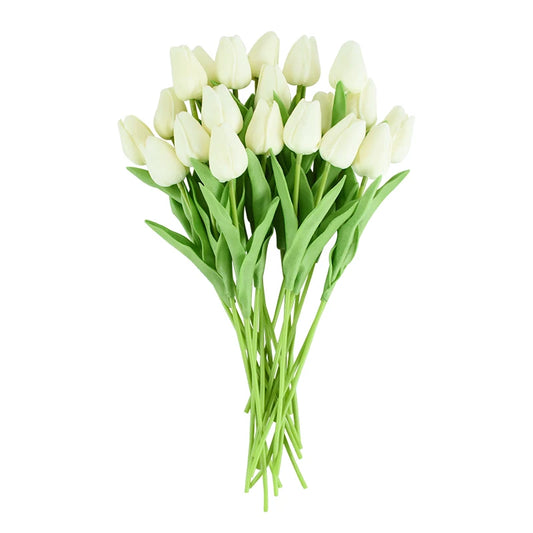 10 Heads Luxury Artificial Tulips Flowers White Real Touch Bouquet Foam Fake Flower Wedding Home Living Room Christmas Decoratio