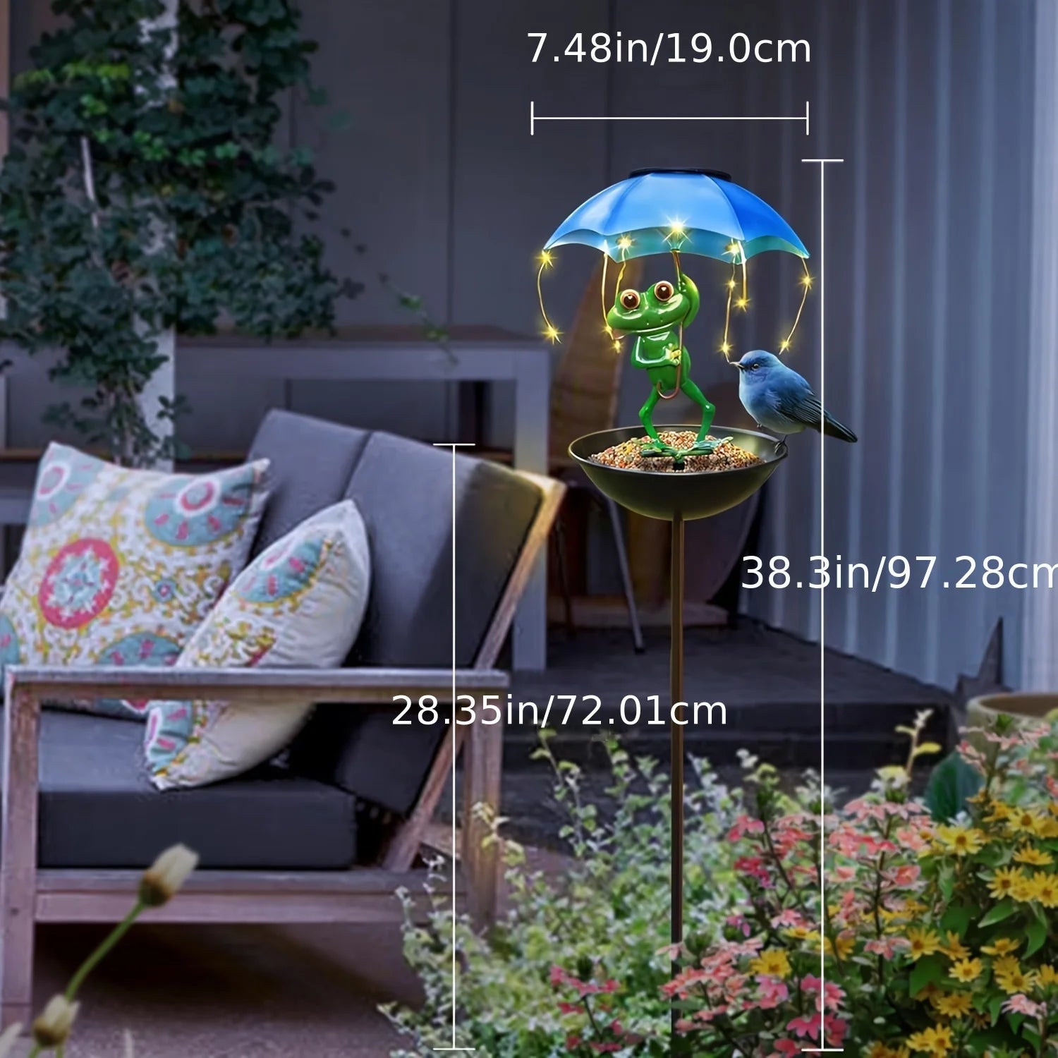 Solar Frog Statue Light Outdoor Garden Decoration LED Light String Bird Hummingbird Feeder Channel Light for Lawns Terraces