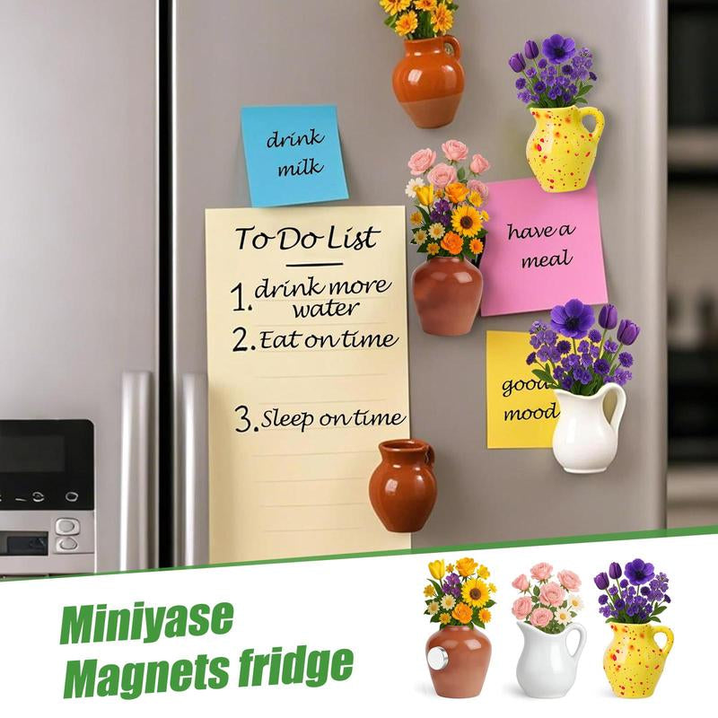 Mini Vase Fridge Magnets, 3D Flower Freezer Magnet, Creative Decorative Plant Holders for Wall or Refrigerator (Excluding Flowers)