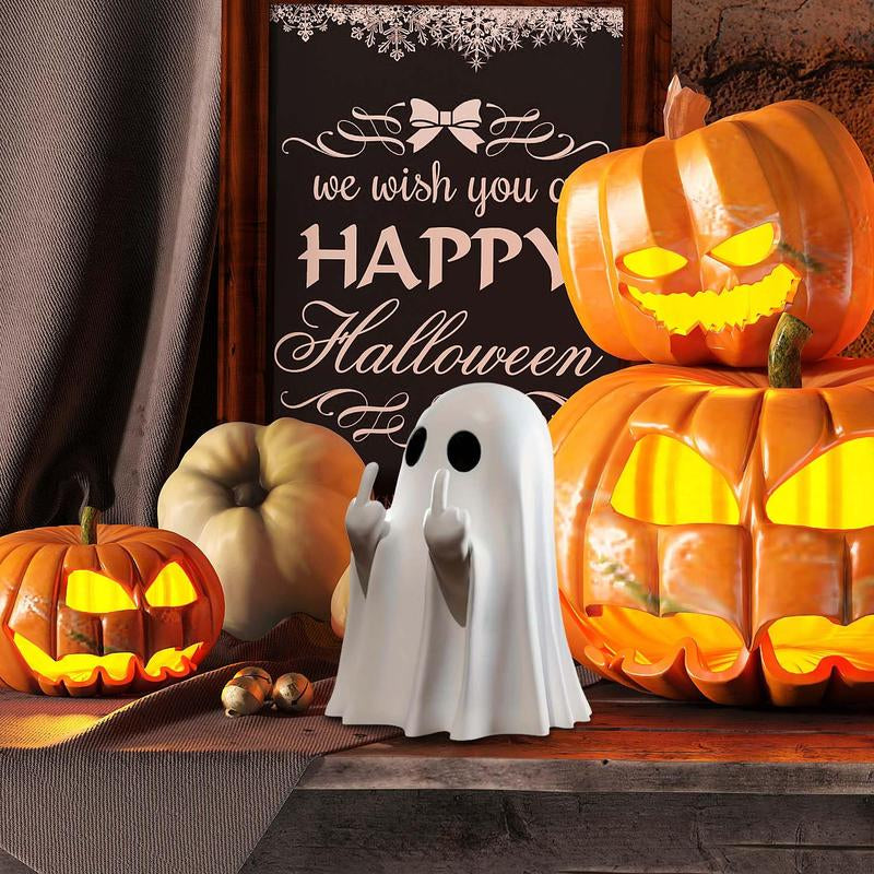 Halloween Ghost Figurine – Spooky Resin Middle Finger Ghost Decor | Cute & Edgy Indoor/Outdoor Halloween Decor for Porch & Home (1 Figurine)