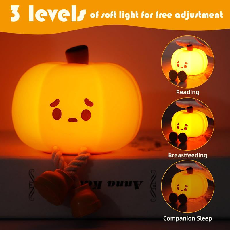 Night Light for Kids Lamp,Soft Silicone Cute Pumpkin Night Light, Dimmable LED Warm Lamp for Room,Halloween Christmas Easter Funny Gifts for Women and Kids,Funny Bedroom Decor Cute Room Decor Toy