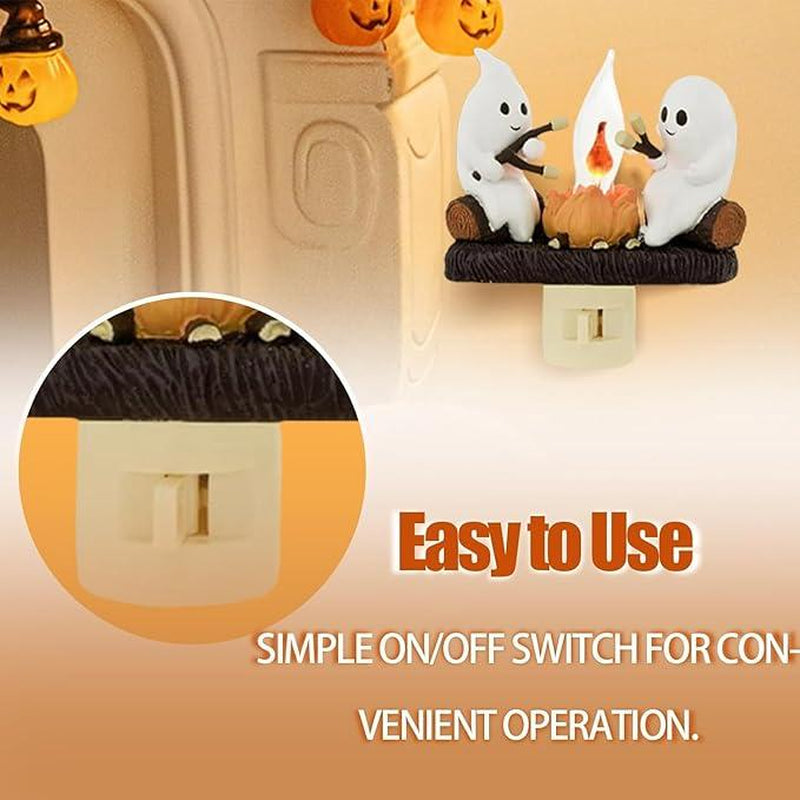 2025 New Ghost Campfire Flickering Nightlight-Ghost Pumpkin Night Light Dusk to Dawn Led Lamp, Funny Halloween Decor,Spooky Halloween Décor & Gifts