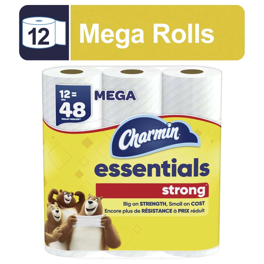 Essentials Strong Toilet Paper 12 Mega Rolls, 429 Sheets per Roll