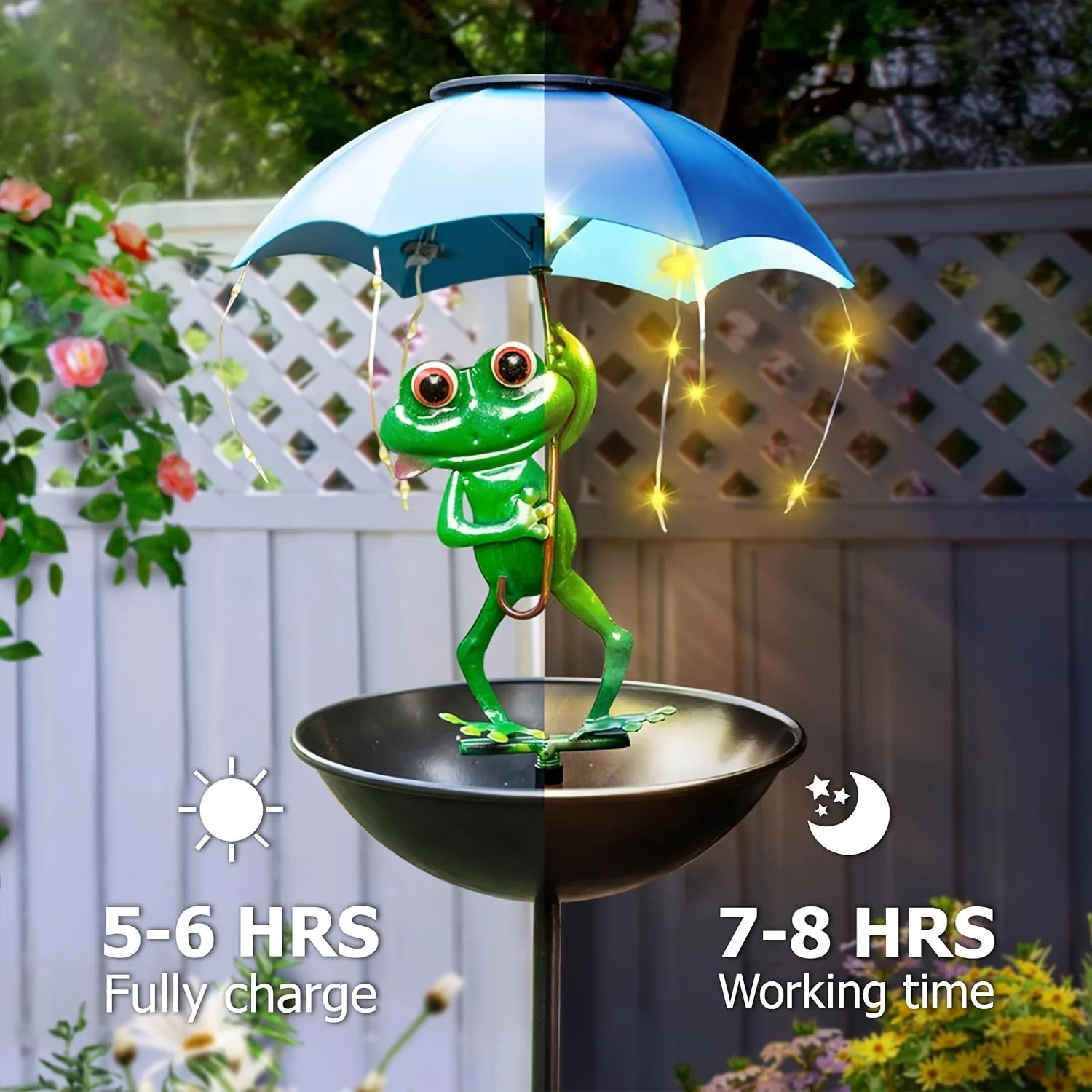 Solar Frog Statue Light Outdoor Garden Decoration LED Light String Bird Hummingbird Feeder Channel Light for Lawns Terraces