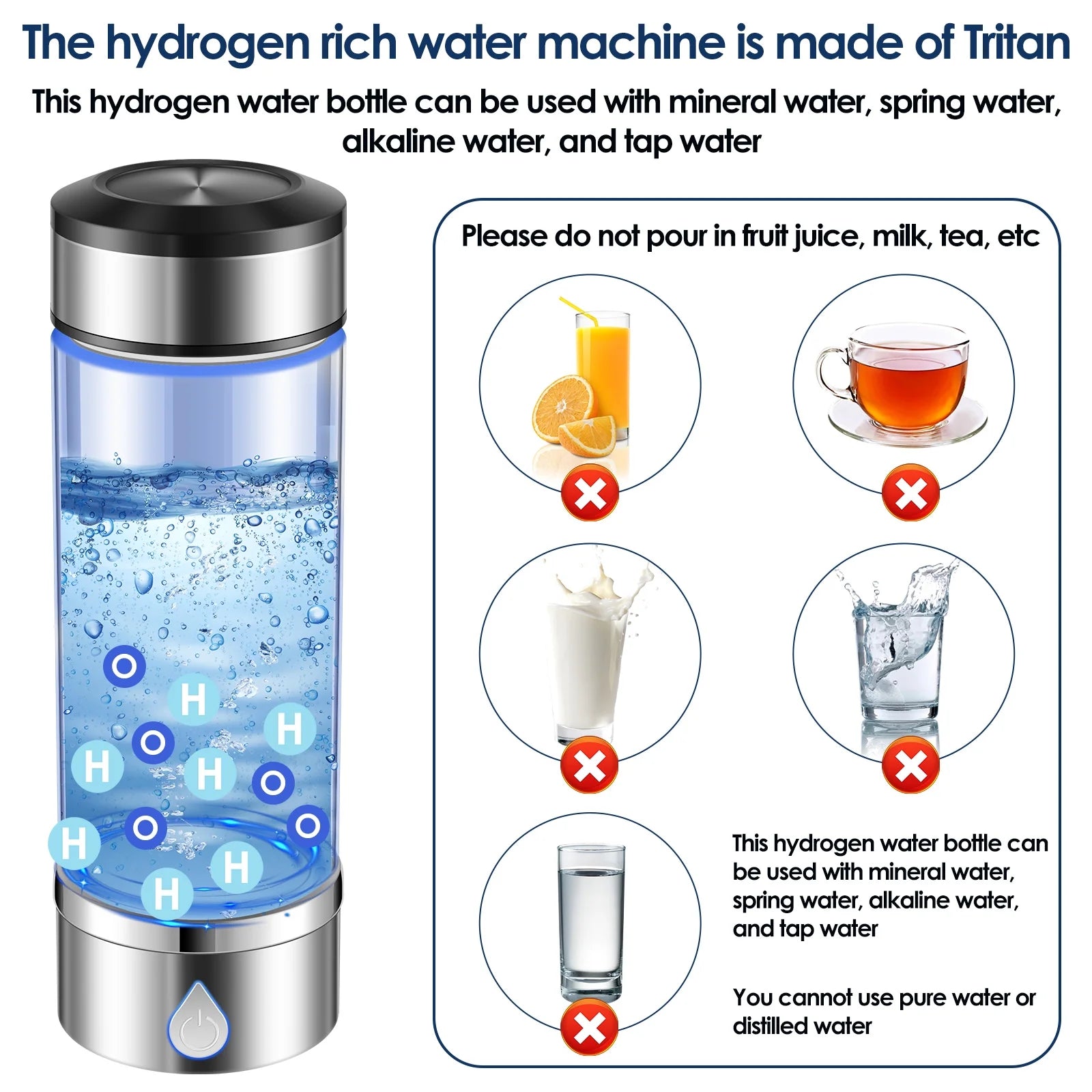 Hydrogen Water Bottle, Portable, Non-Slip, and Good Sealing, 360Ml, Plastic