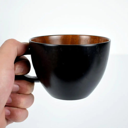 350Ml/500Ml Wooden Cup Easy to Clean Japanese Style Bowl Type Juice Unbreakable Tumbler Mugs with Handle for Home