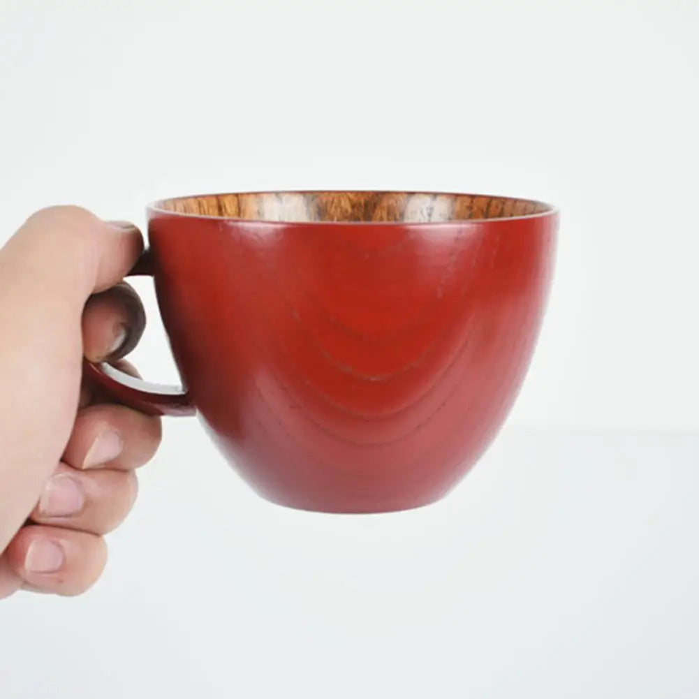350Ml/500Ml Wooden Cup Easy to Clean Japanese Style Bowl Type Juice Unbreakable Tumbler Mugs with Handle for Home