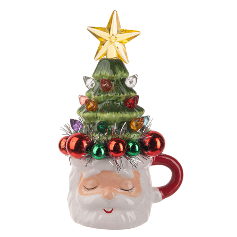 LED Light Up Santa Head in Mug w/Tree Figurine-1