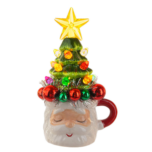LED Light Up Santa Head in Mug w/Tree Figurine-0